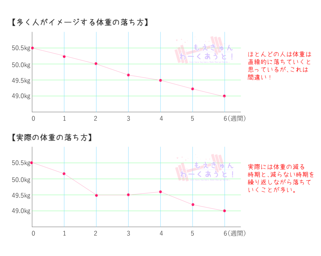 ダイエット中の体重の落ち方 停滞期の見破り方 ゼロから始める筋トレガイド もえきゅんわーくあうと